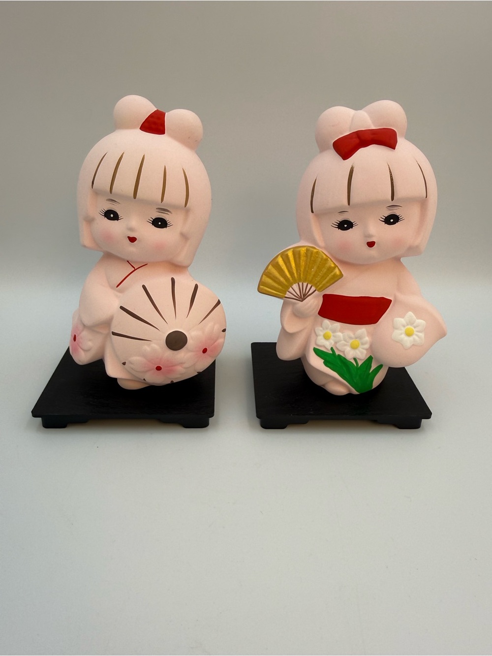 2 Japanese Traditional Doll Hanakko Flower MADE IN JAPAN Ceramic